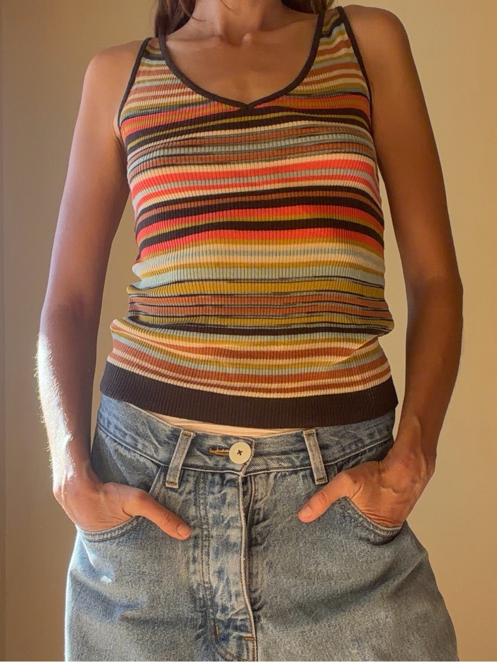 Striped Multicolor V-Neck Knit Tank Top - Women's MISSONI